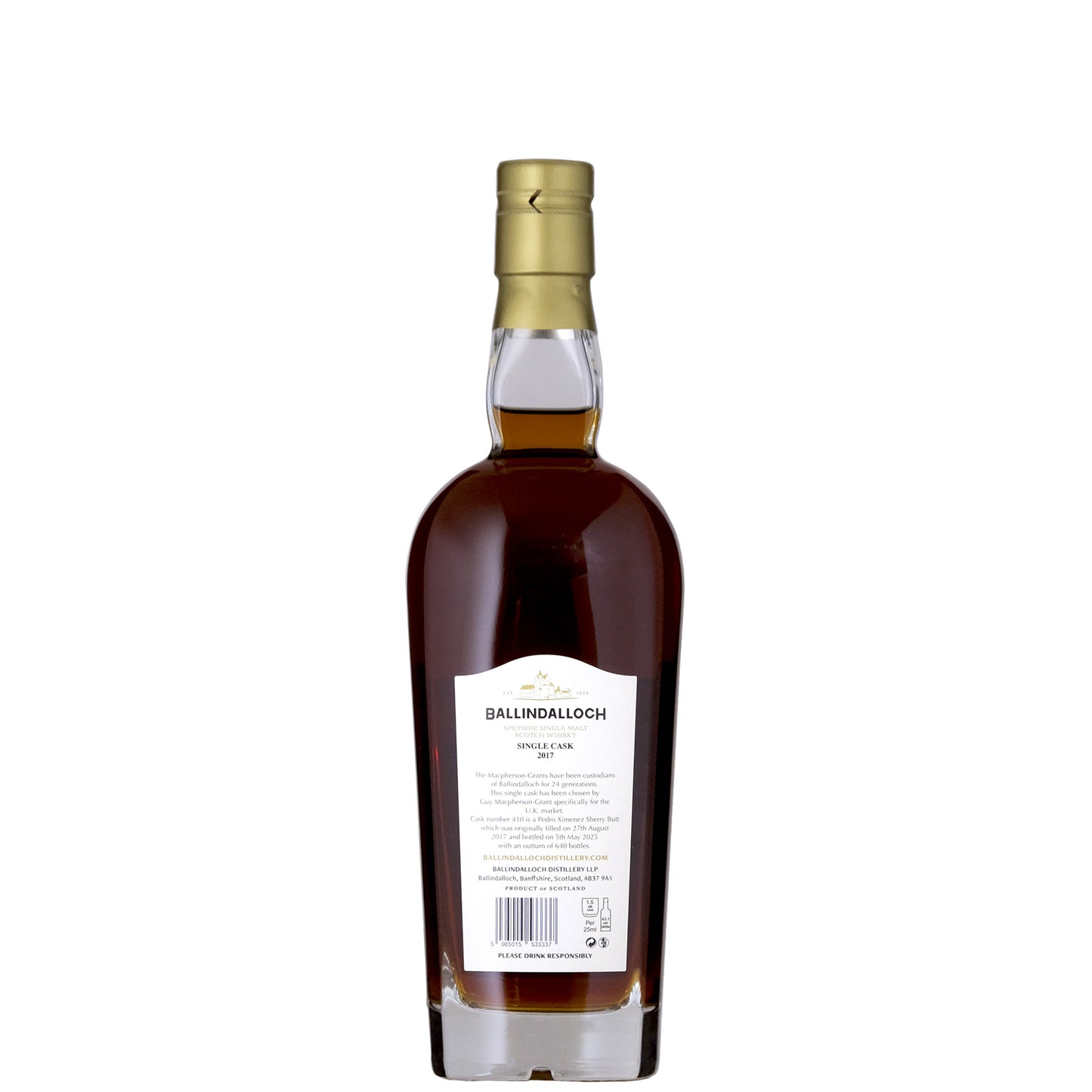 Ballindalloch Speyside Single Malt Single Cask 2017 Back Label