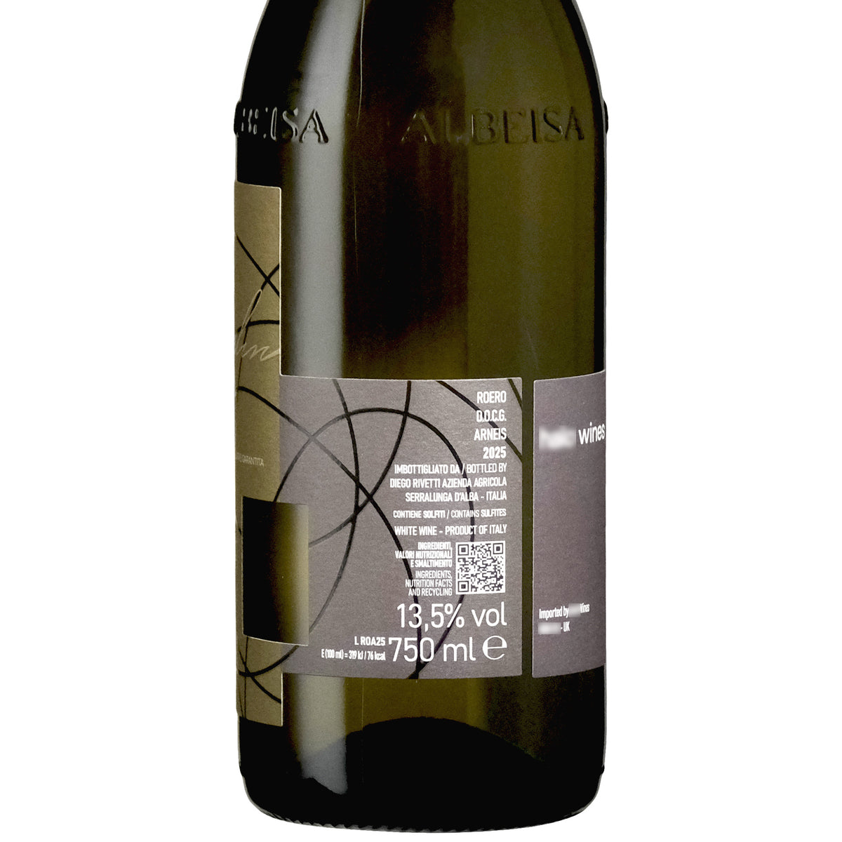 Back Label of Diego Rivetti Roero Arneis Piedmont Italy