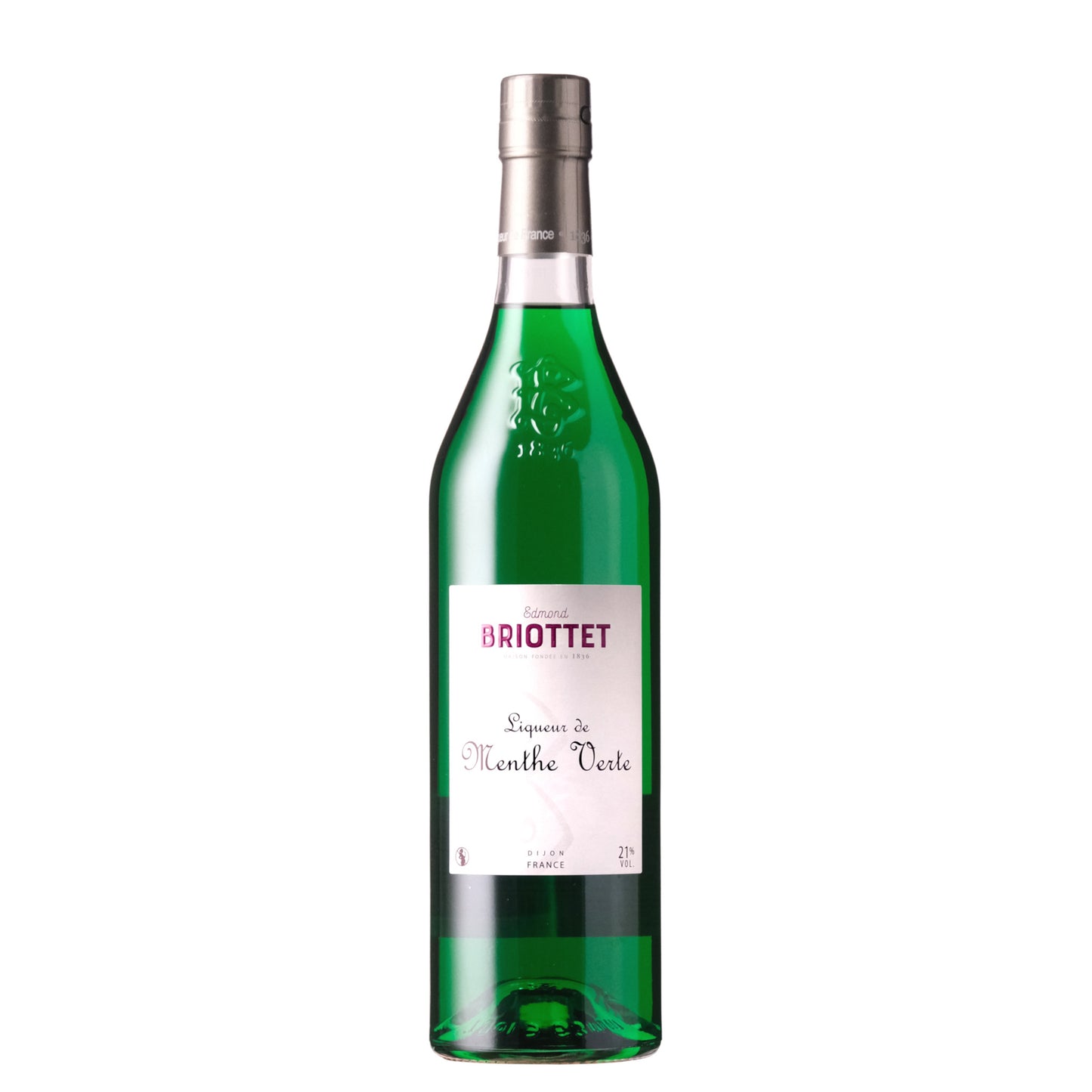 Briottet Liqueur De Menthe Verte Liqueur Bottle on a White Background