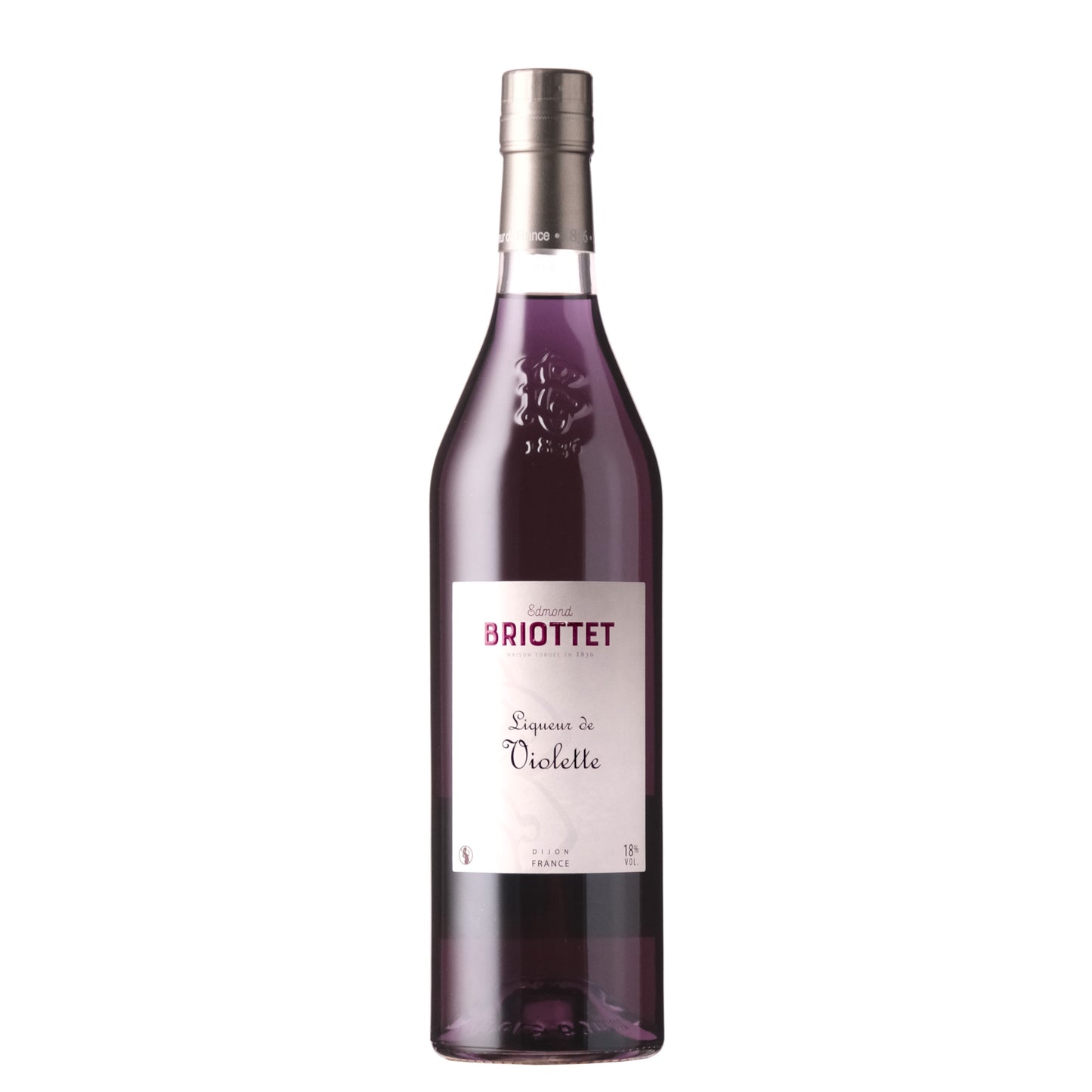 Briottet Violette Liqueur Bottle on a White Background