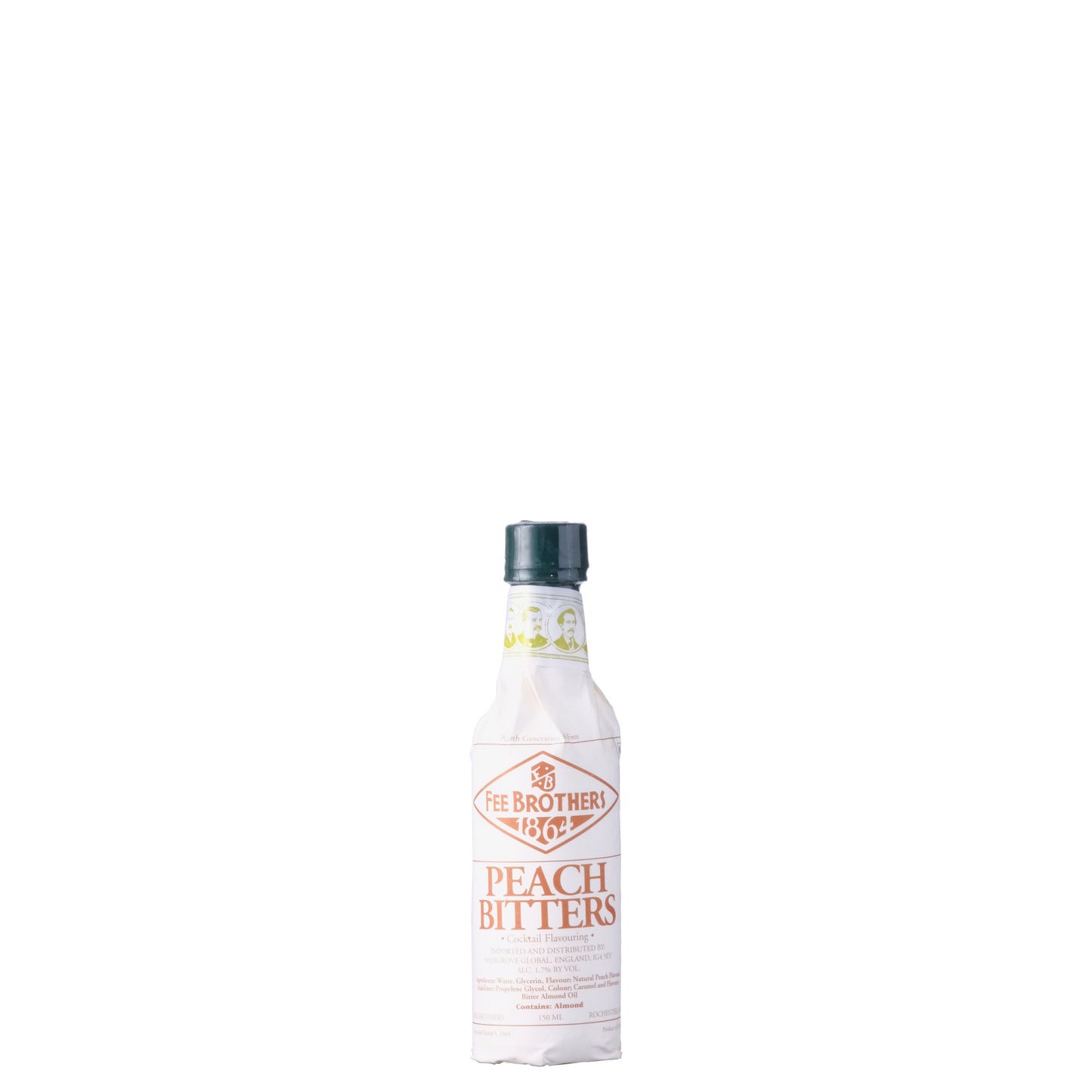 Fee Brothers Peach Bitters Bottle on a White Background