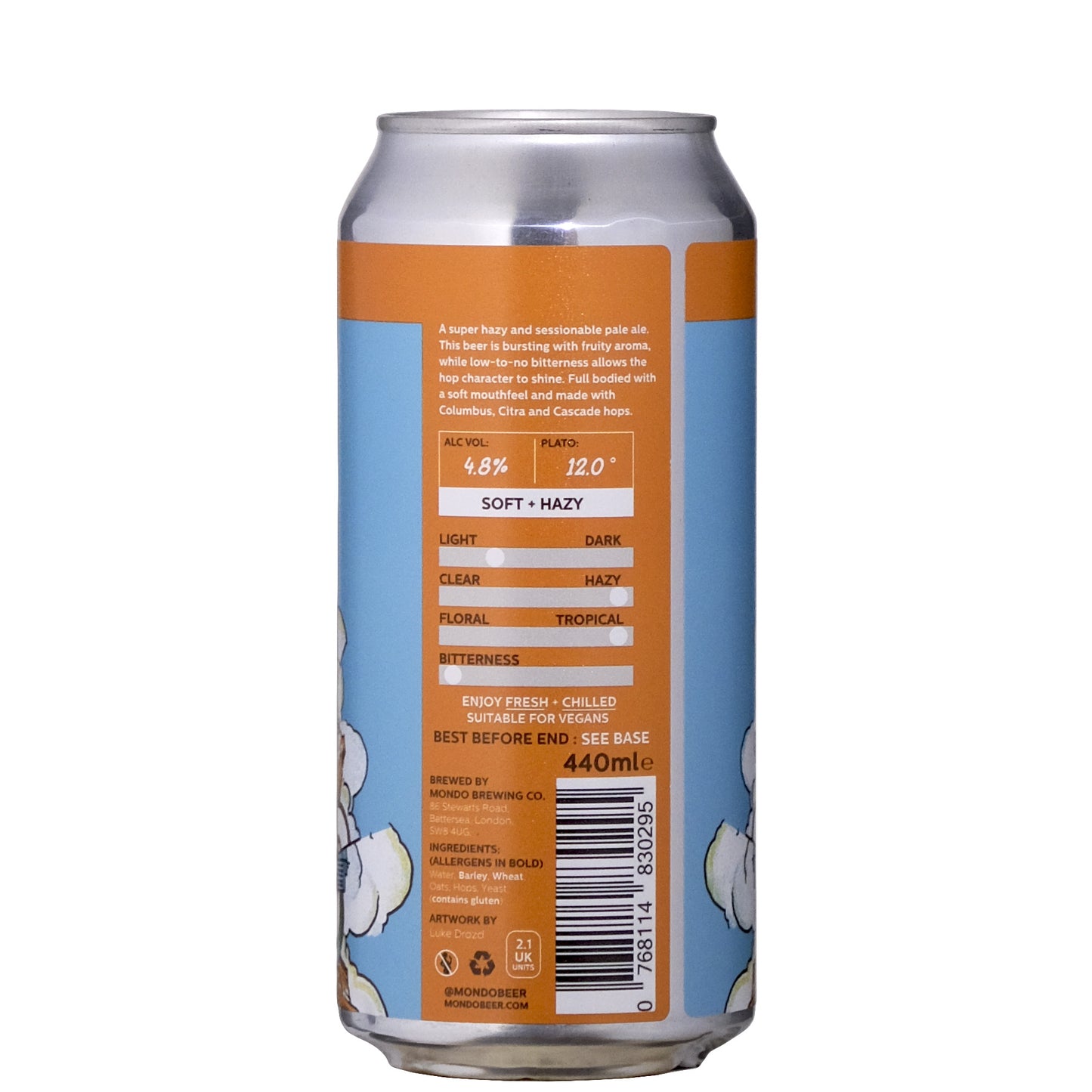 Mondo Pale Ale Road Soda NEPA 4.8% Back Label Beer Can on a White Background