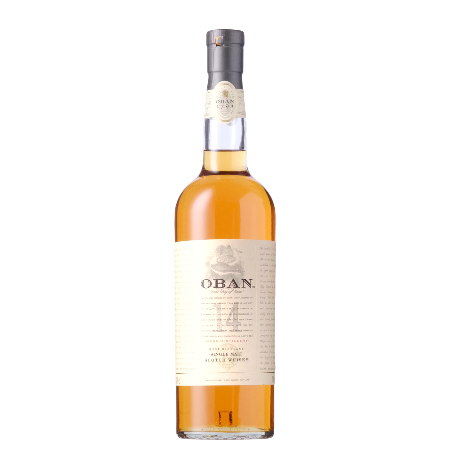 Oban 14 Year Old Scotch Whisky Bottle on a White Background