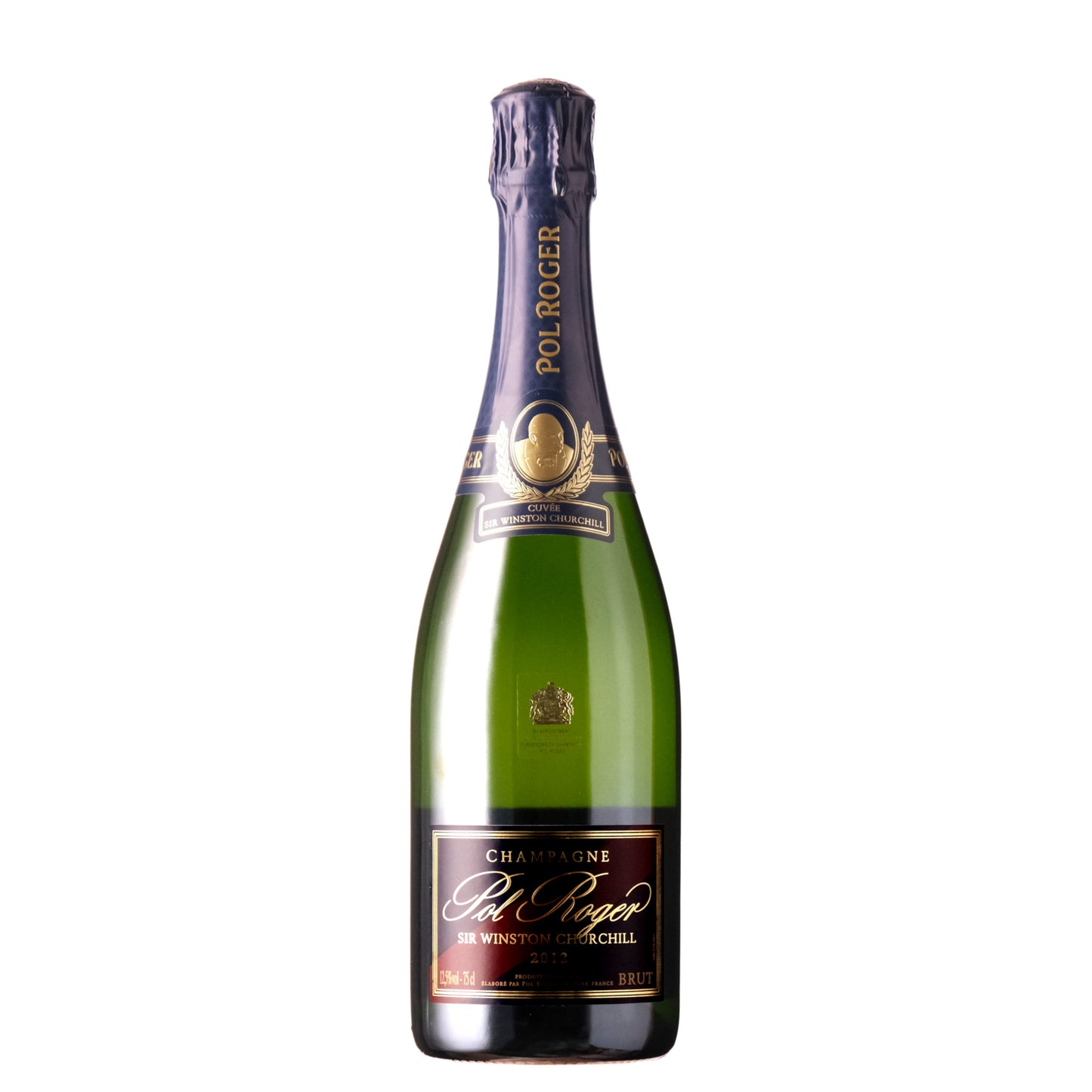 Pol Roger Sir Winston Churchill 2012 Brut Champagne Bottle on a White Background