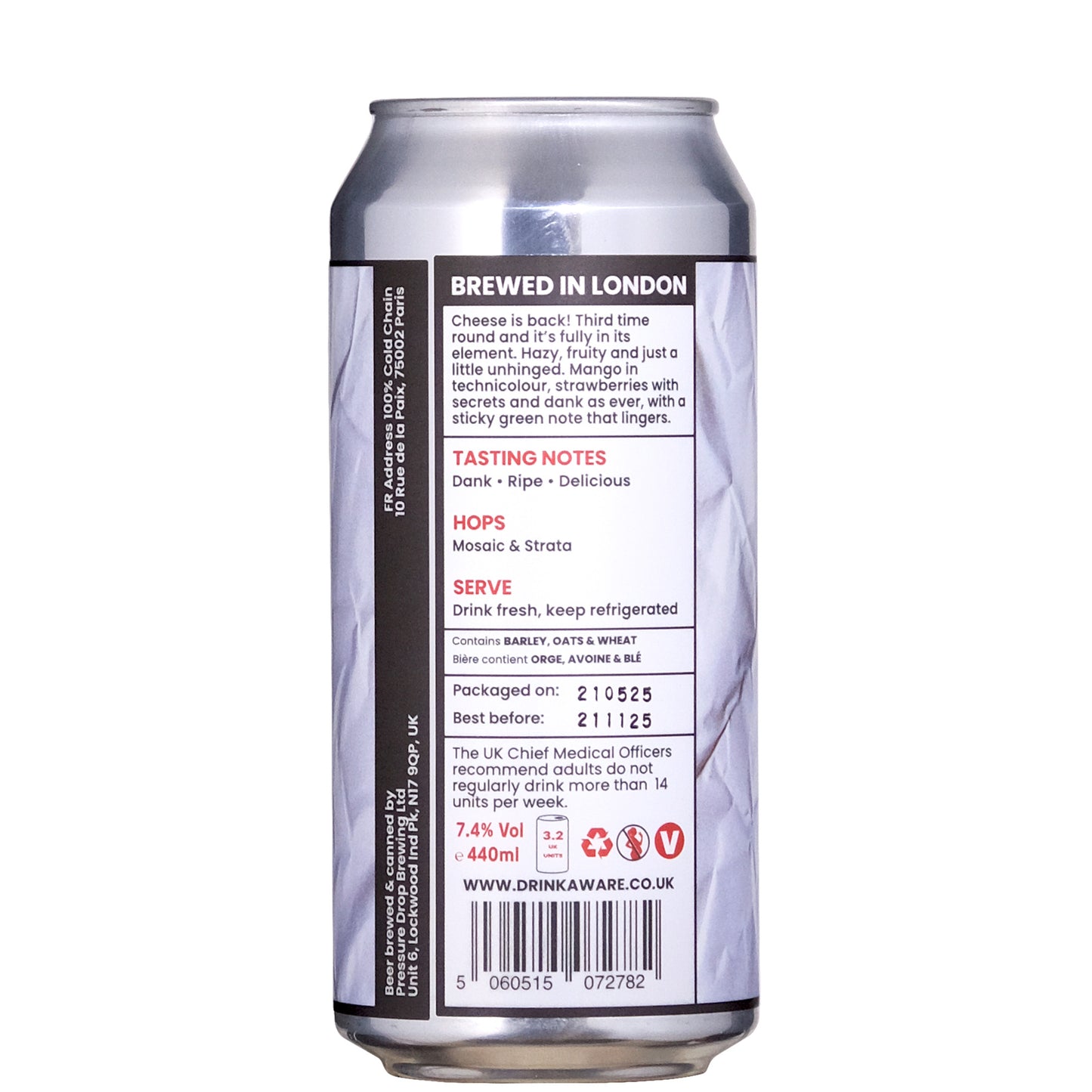 Pressure Drop Cheese 7.4% NEIPA Back Label