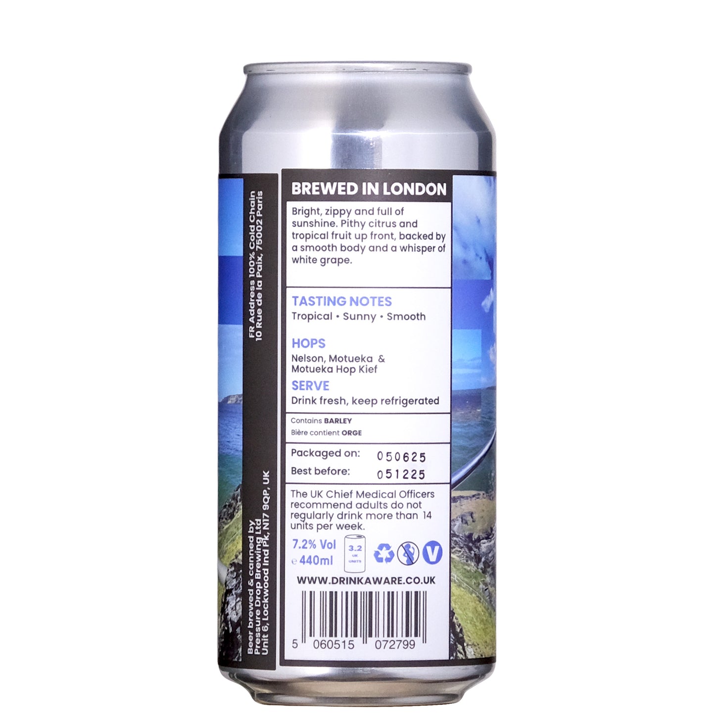 Pressure Drop Deep Blue IPA 7.2 Back Label