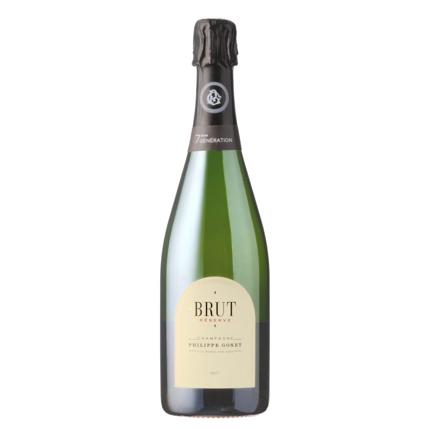 A bottle of Philippe Gonet Reserve Brut NV Champagne, noting 7th generation grower family on the label