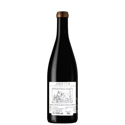 Amrita Pinot Noir Arroyo Grande Back Label Wine Bottle on a White Background
