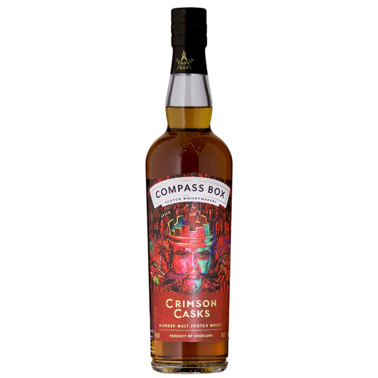 Bottle of Compass Box Crimson Casks blended scotch malt whisky on a white background