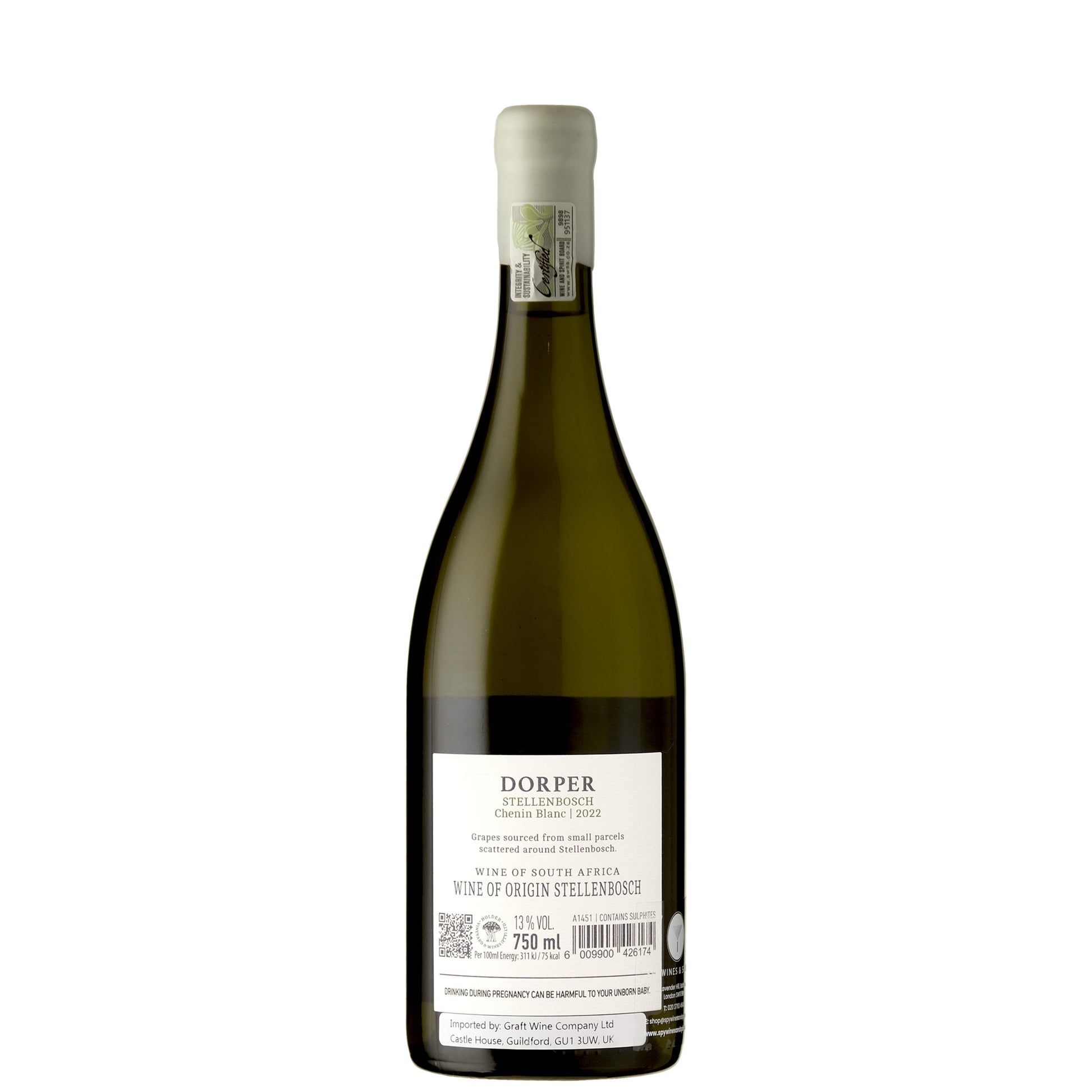 Dorper Chenin Blanc Stellenbosch back label on white background
