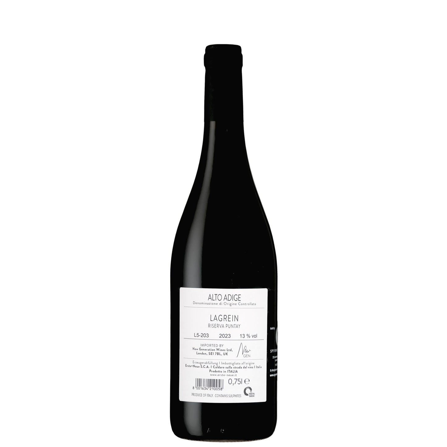 Erste + Neue Lagrein Riserva 'Puntay' Alto Adige Back Label