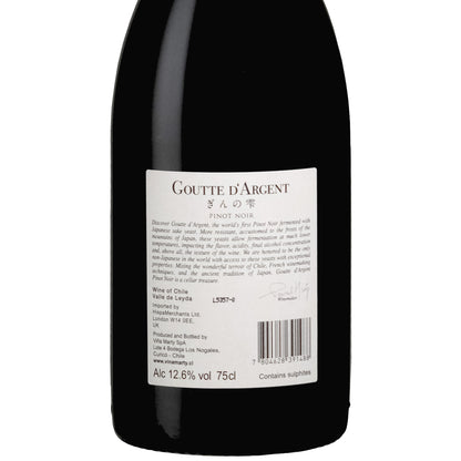 Back Label of Goutte D'Argent Pinot Noir Leyda Valley Chile