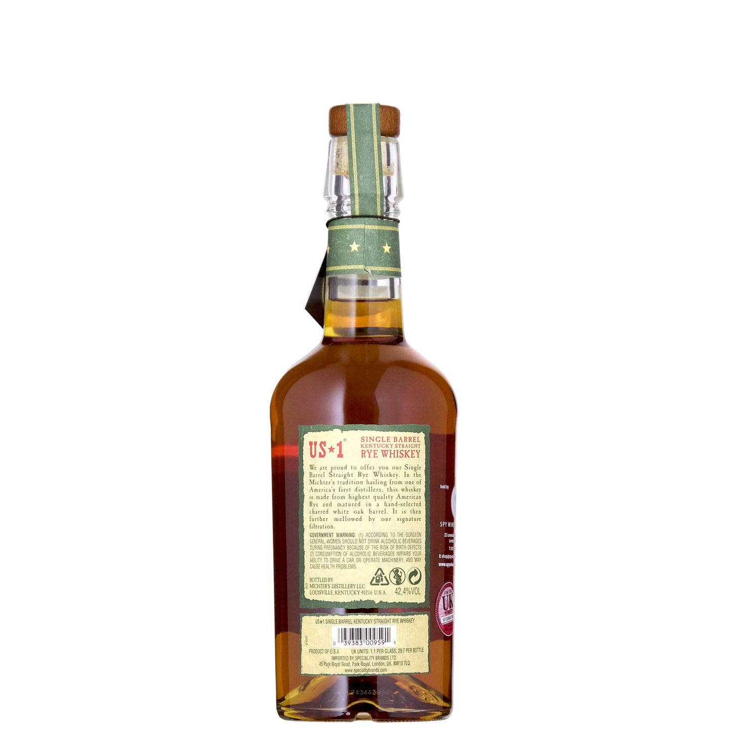 Michter's Single Barrel Kentucky Straight Rye Back Label