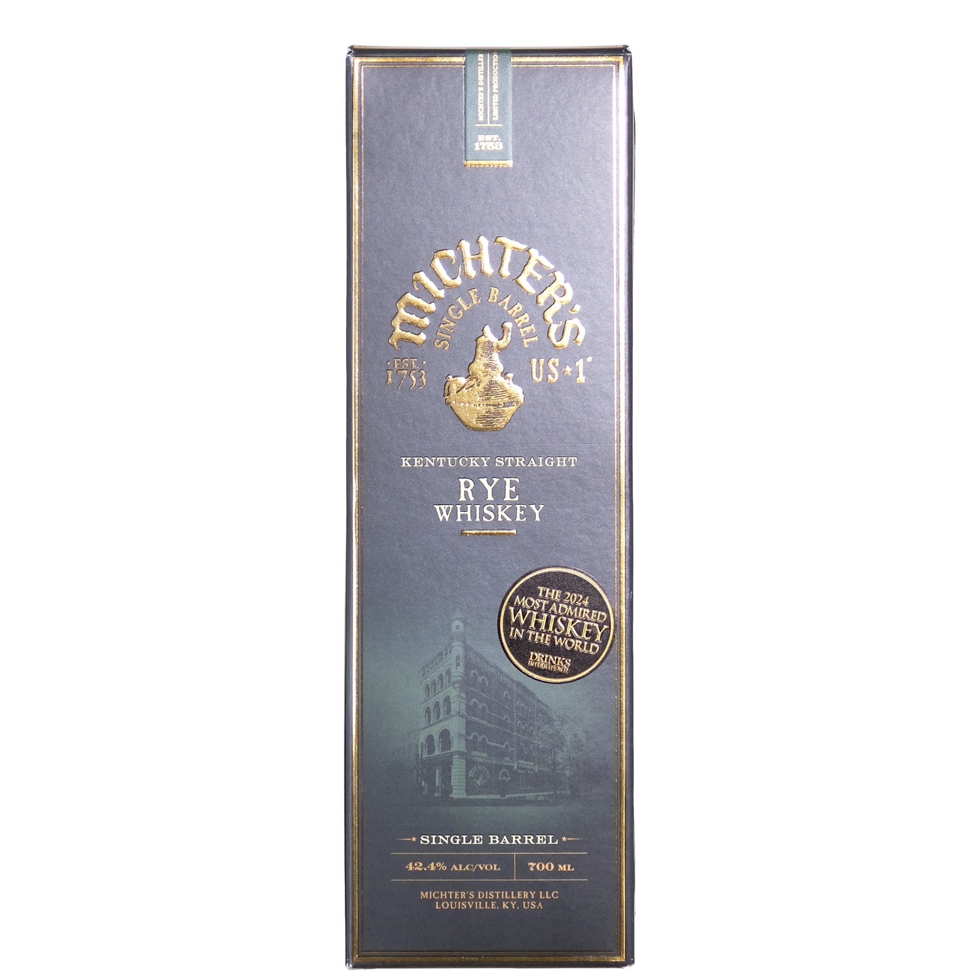 Michter's Rye Whiskey box on a white background