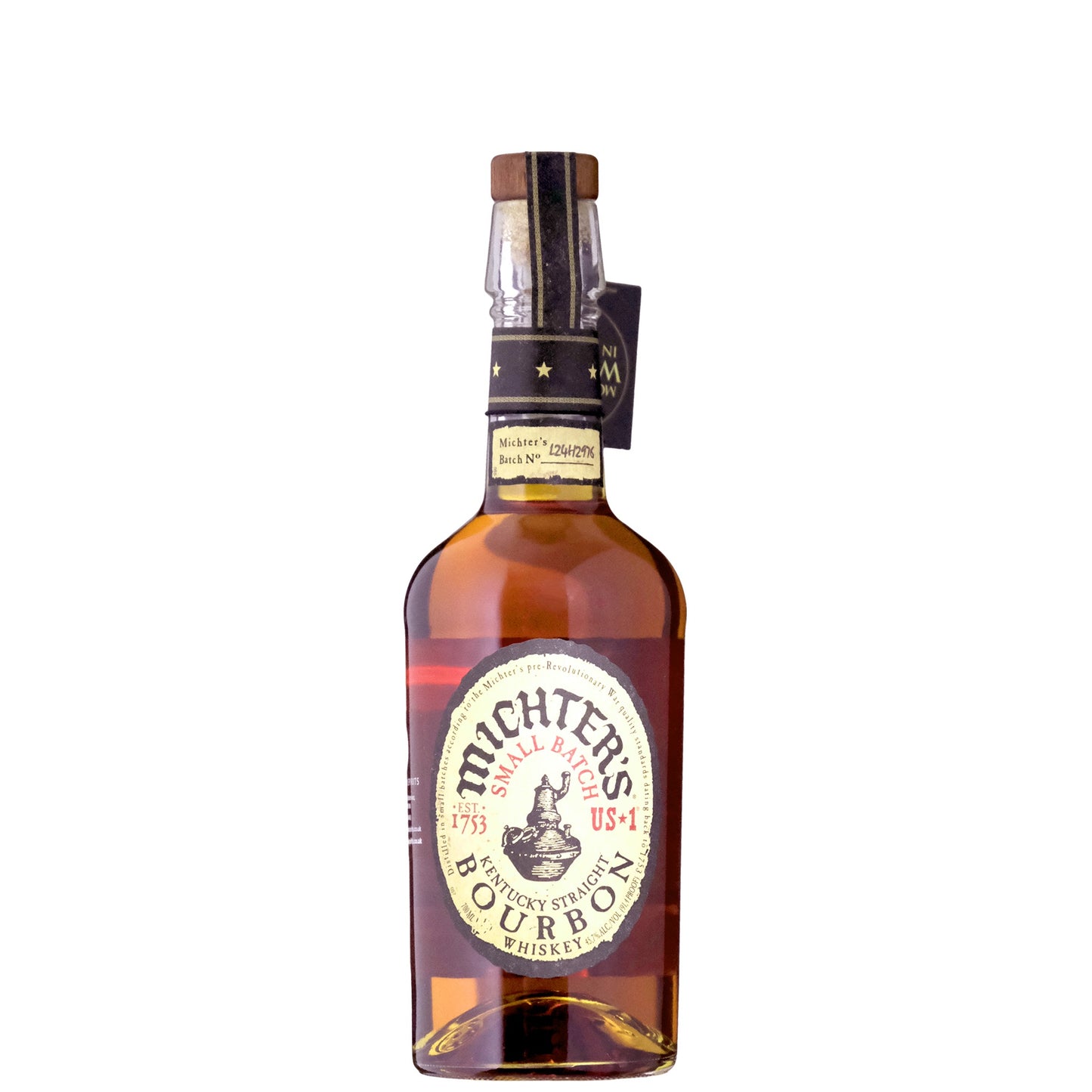 Michter's bourbon whiskey bottle on a white background