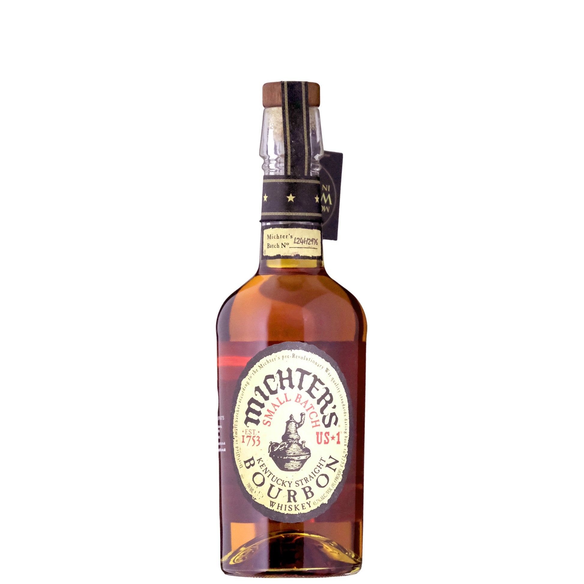 Michter's bourbon whiskey bottle on a white background