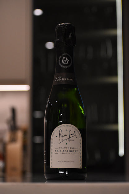 Philippe Gonet Blanc de Blancs in a modern kitchen in the evening