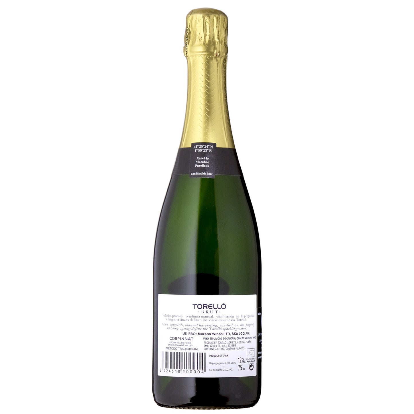 Torello Cava Corpinnat Brut Back on white background