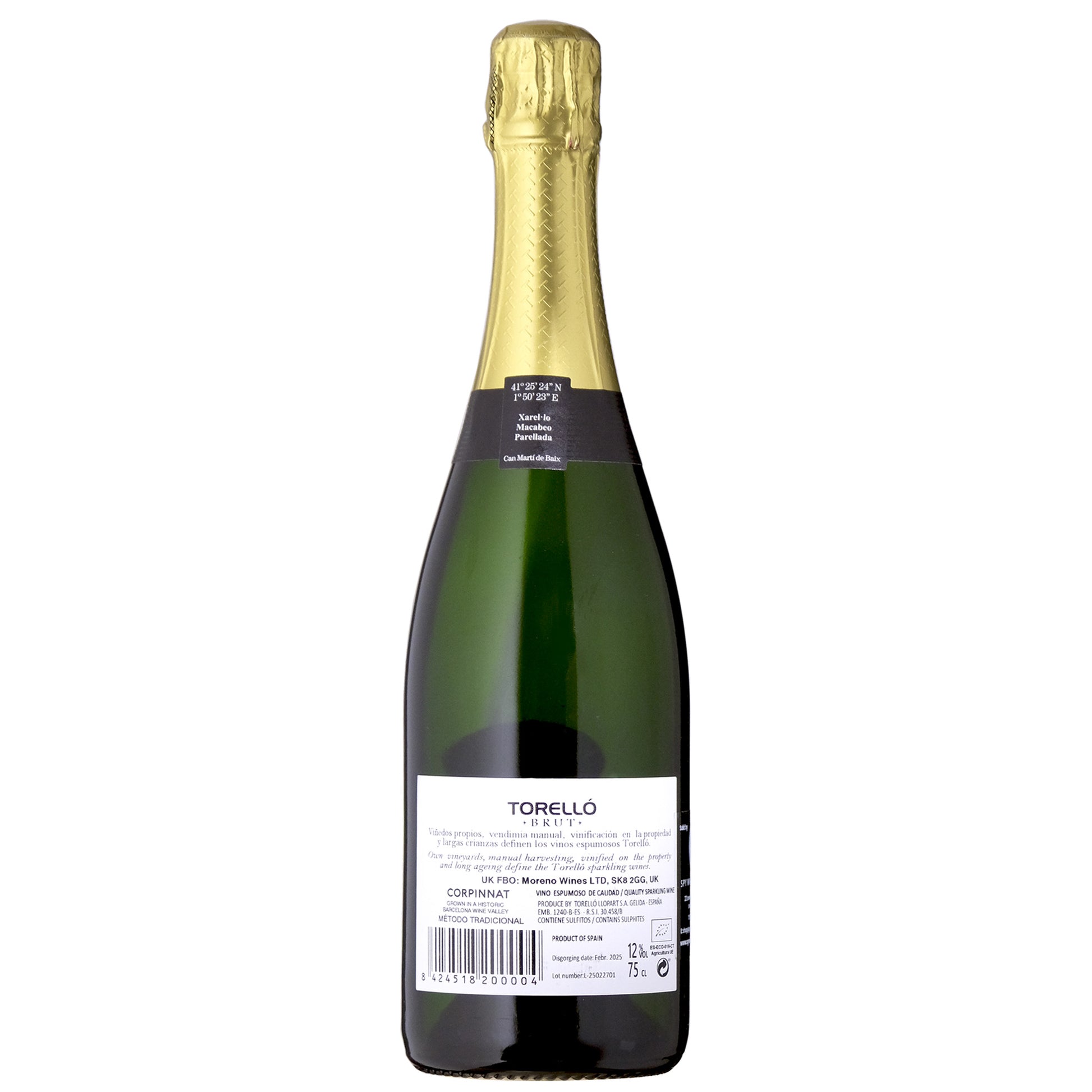 Torello Cava Corpinnat Brut Back on white background