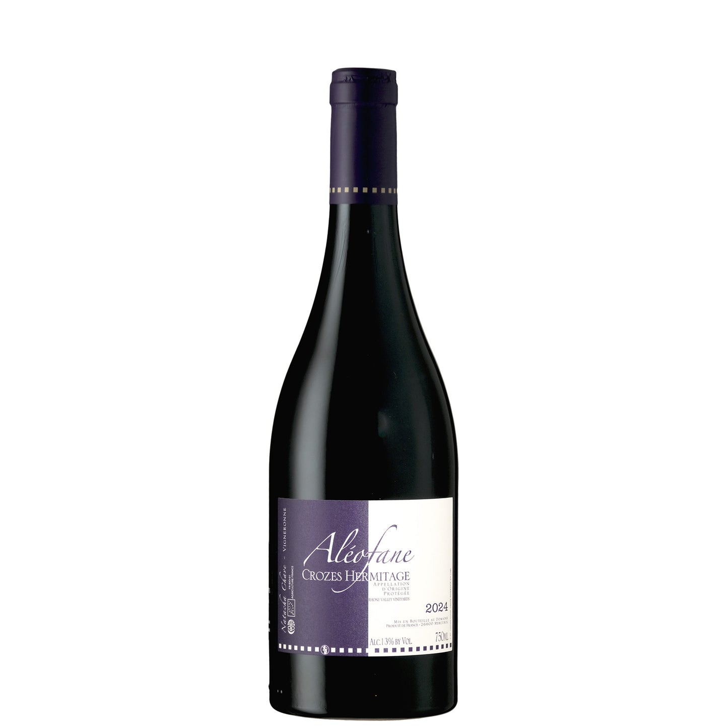 Aleofane Crozes Hermitage Wine Bottle on a White Background