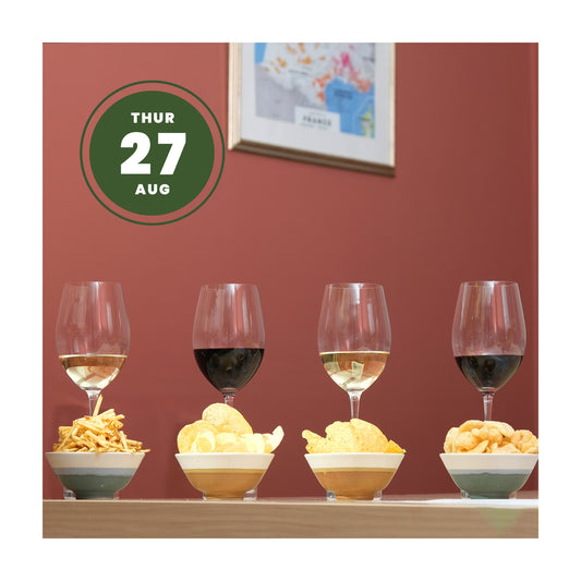 Tasting of 4 wines with crisps in the Spy Battersea masterclass room with date for 27th August