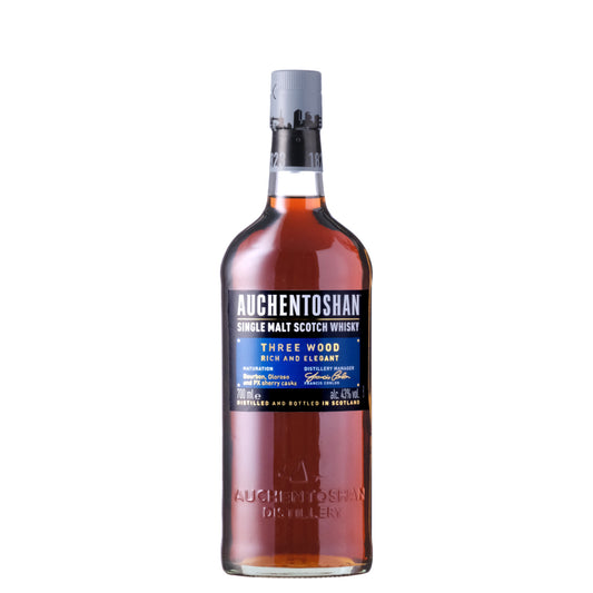 Auchentoshan Three Wood Whisky Bottle on a White Background