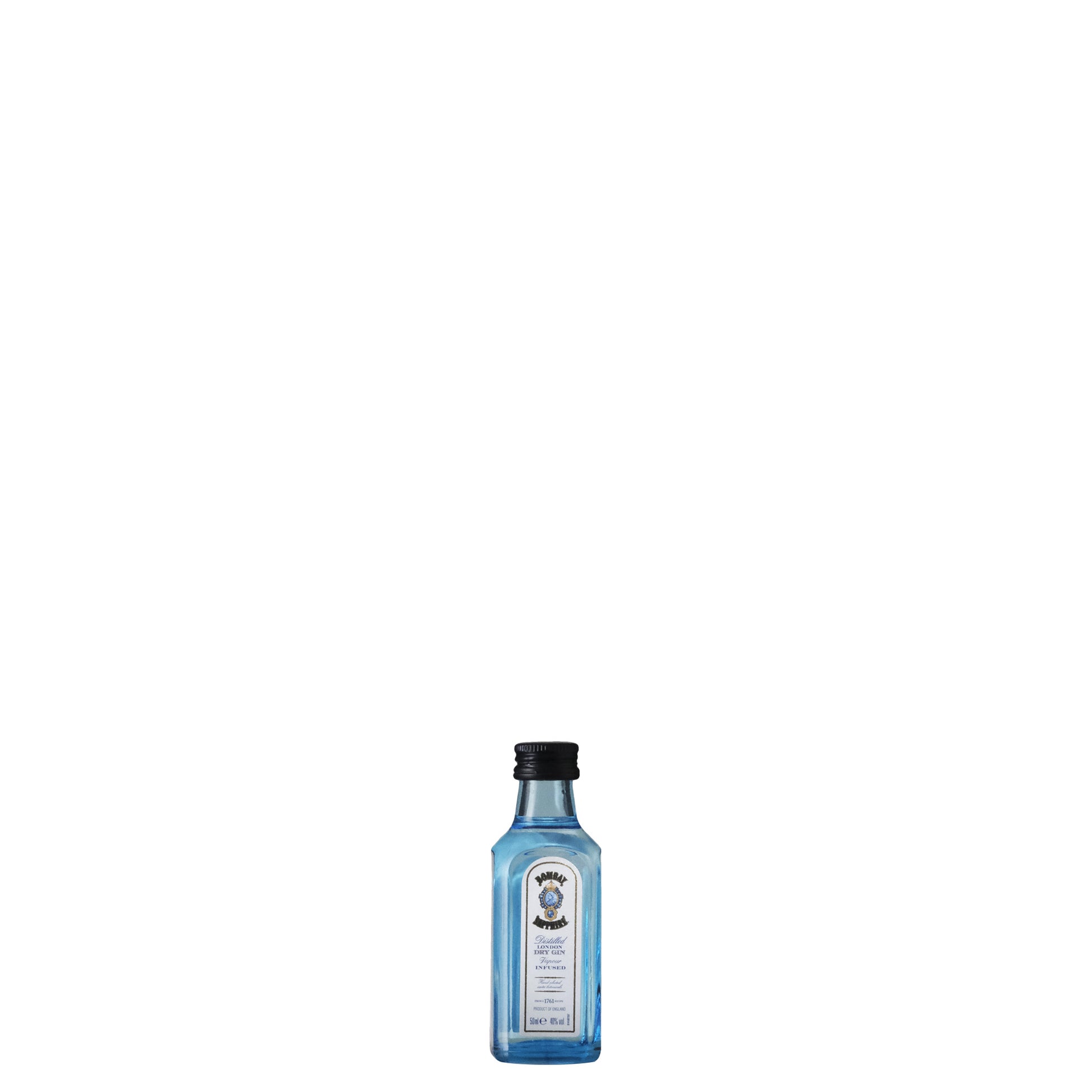 Bombay Sapphire Miniature Gin Bottle on a White Background