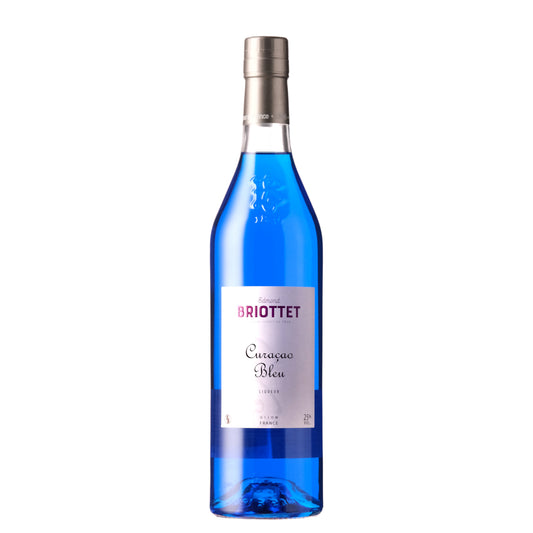 Briottet Curacao Bleu Liqueur Bottle on a White Background