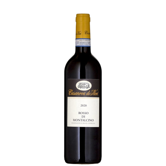 Casanova Rosso di Montalcino Wine Bottle on a White Background