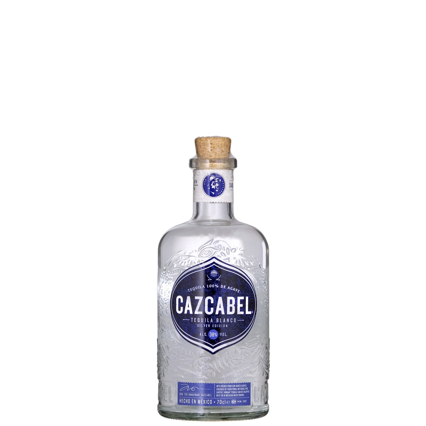 Cazcabel Blanco Tequila Bottle on a White Background
