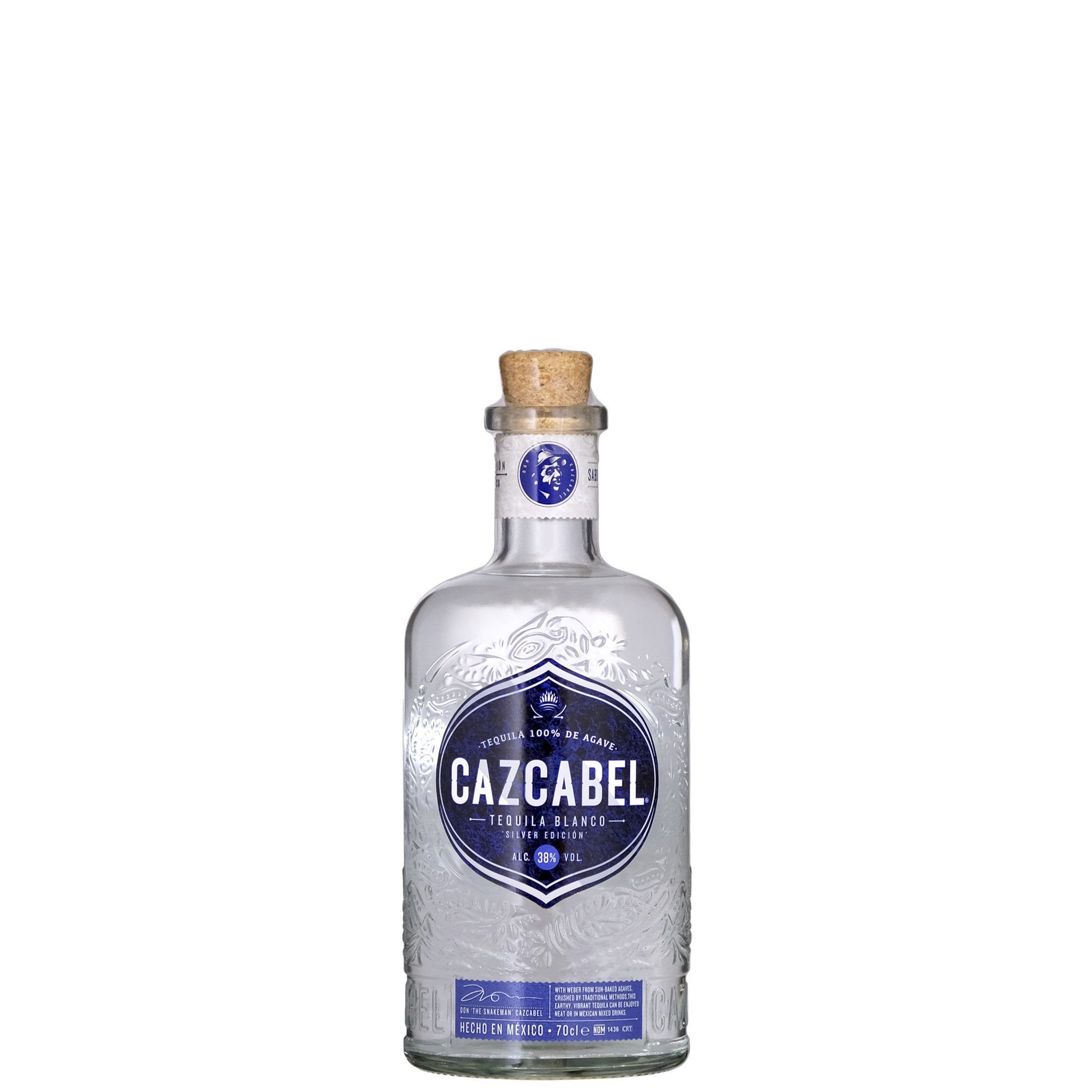 Cazcabel Blanco Tequila Bottle on a White Background