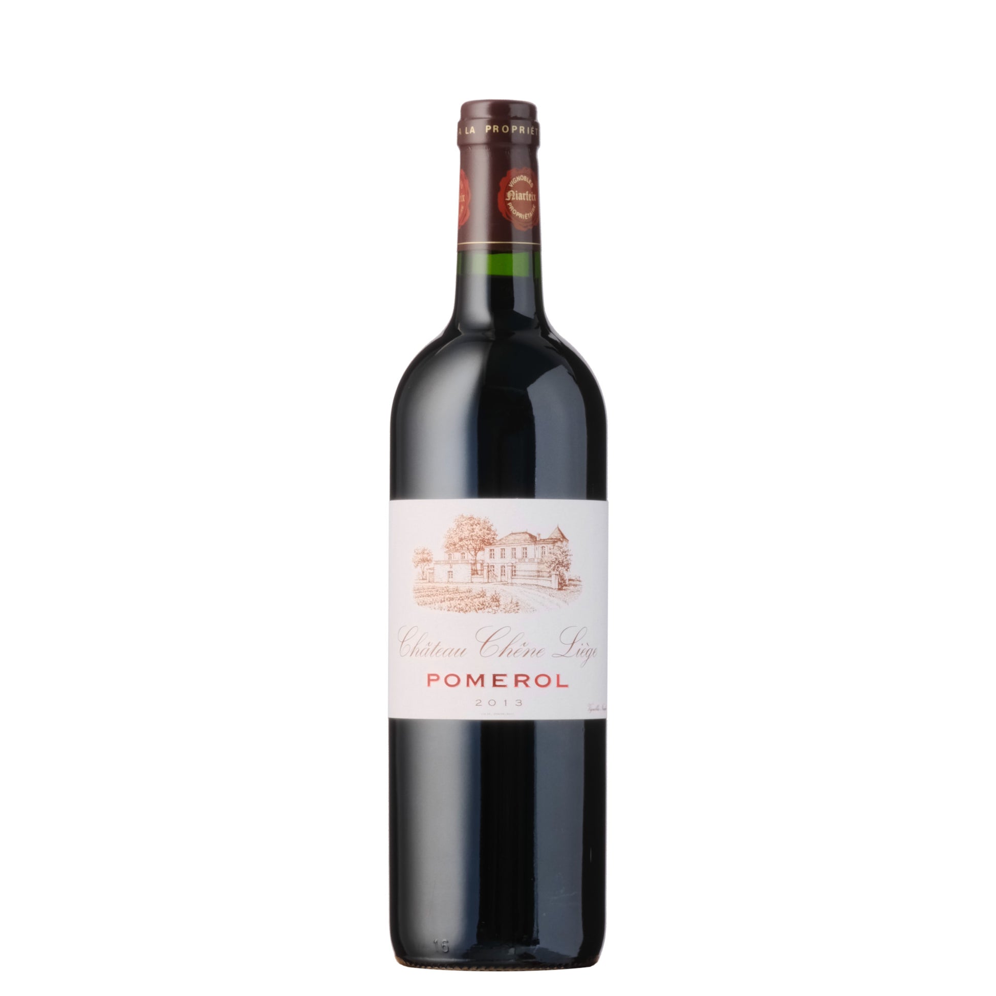 Chateau Chene Liege Pomerol Bordeaux Wine Bottle on a White Background