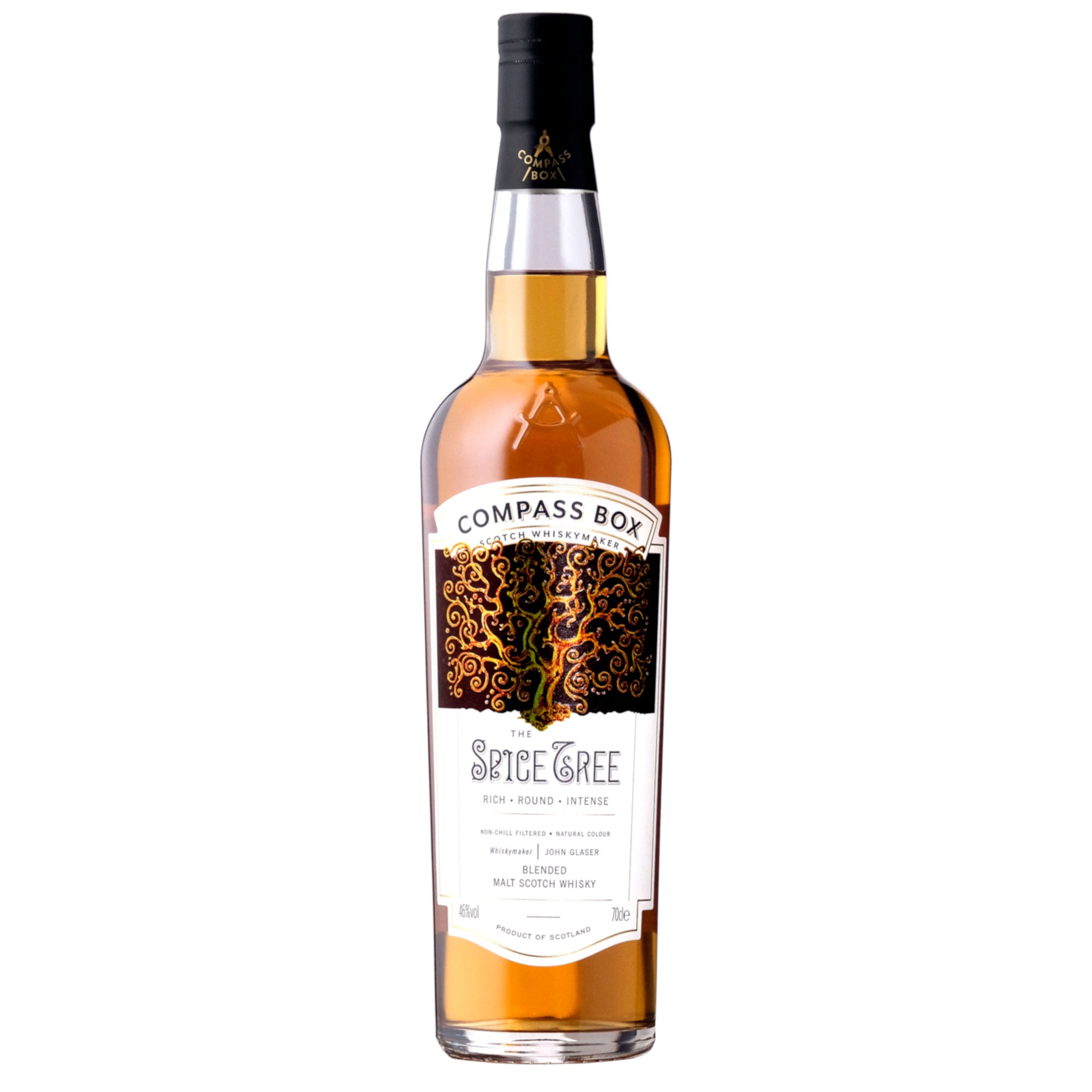 Compass Box Spice Tree Whisky Bottle on a White Background