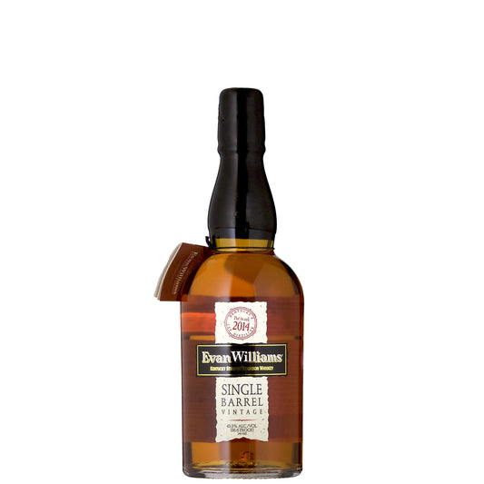 Evan Williams Single Barrel Vintage Whiskey Bottle on a White Background