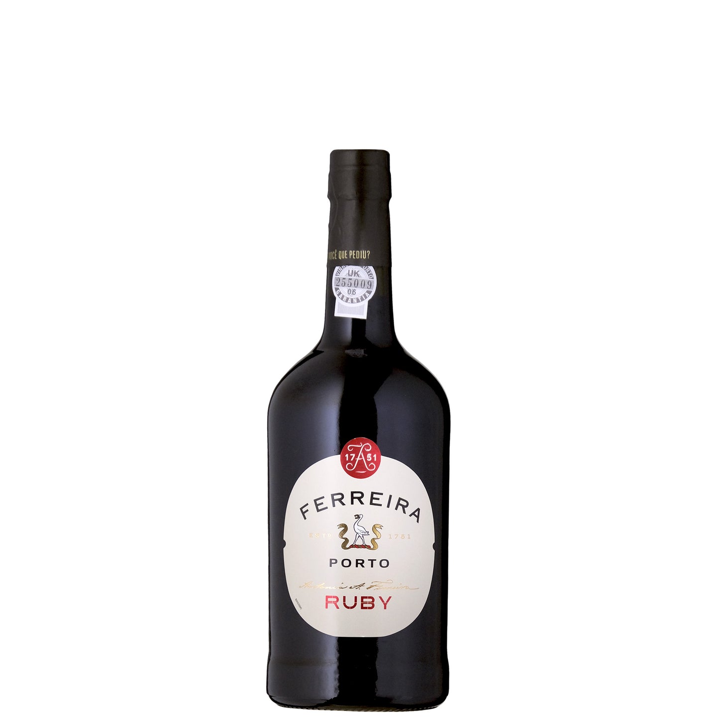 Ferreira Ruby Port Bottle on a White Background