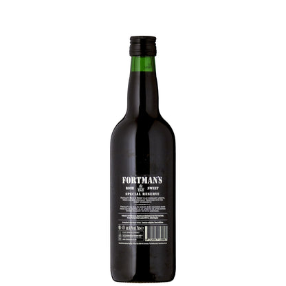 Fortmans Rich and Sweet Back Label Port Bottle on a White Background