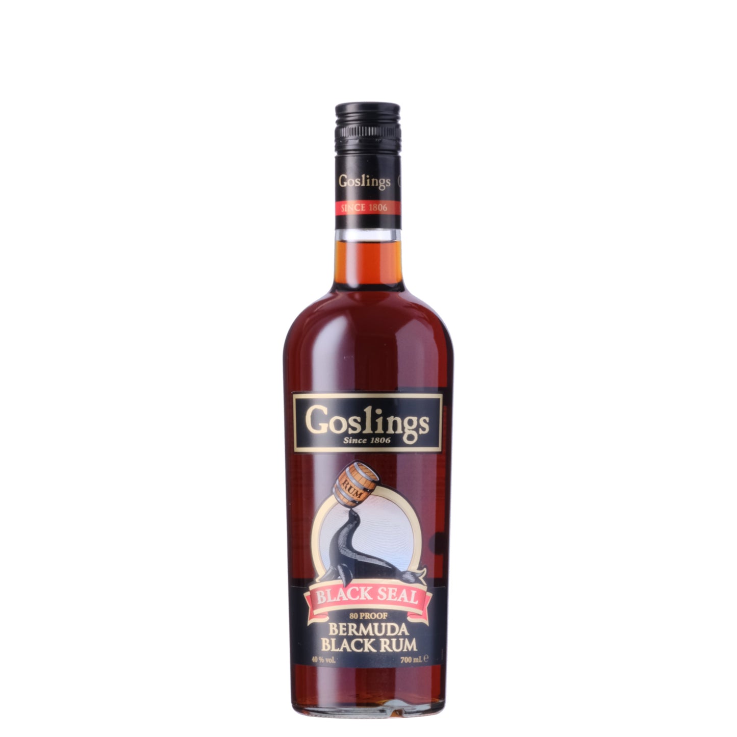 Goslings Black Seal Rum Bottle on a White Background