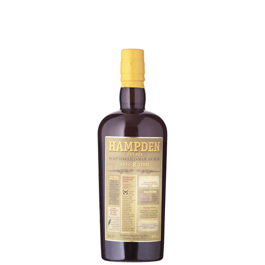 Hampden Estate 8 Year Old Rum Bottle on a White Background