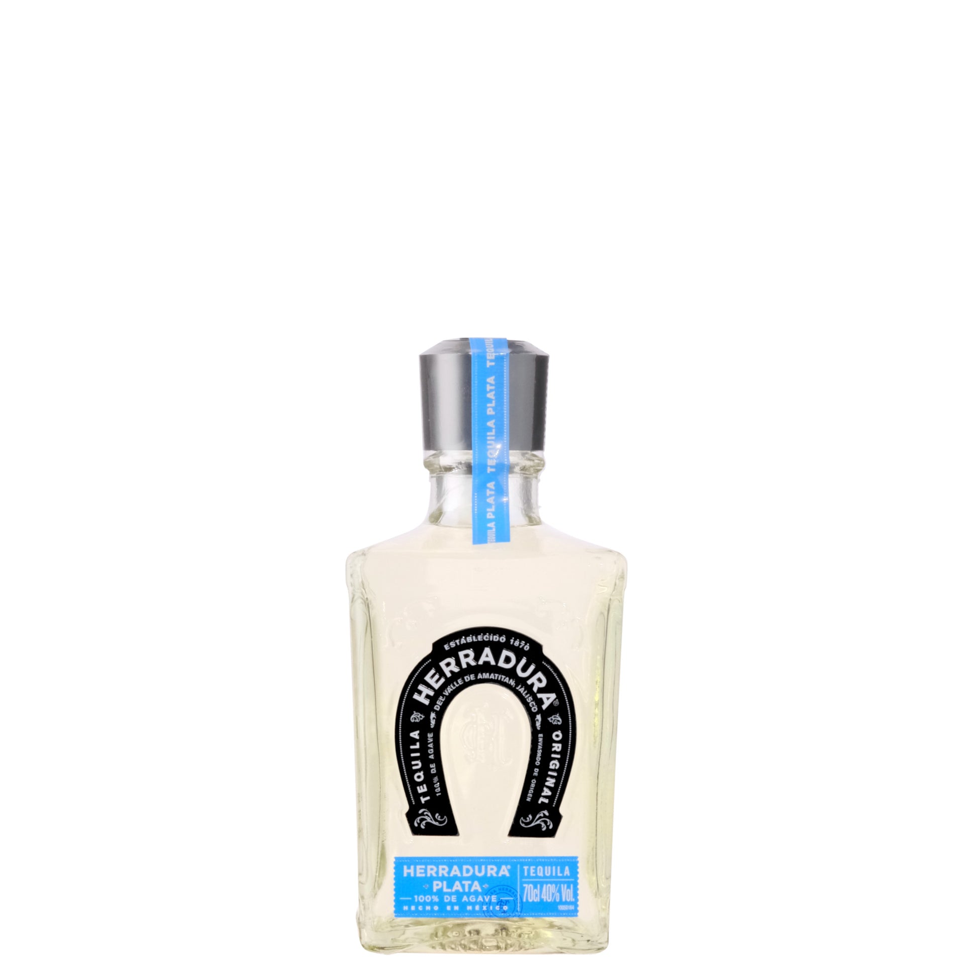 Herradura Plata Tequila Bottle on a White Background