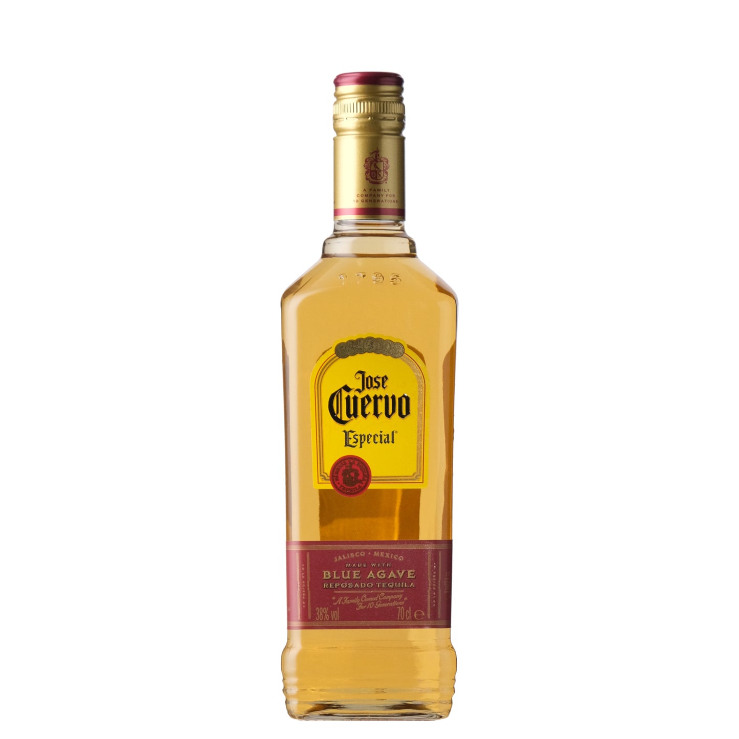 Jose Cuervo Reposado Tequila Bottle on a White Background