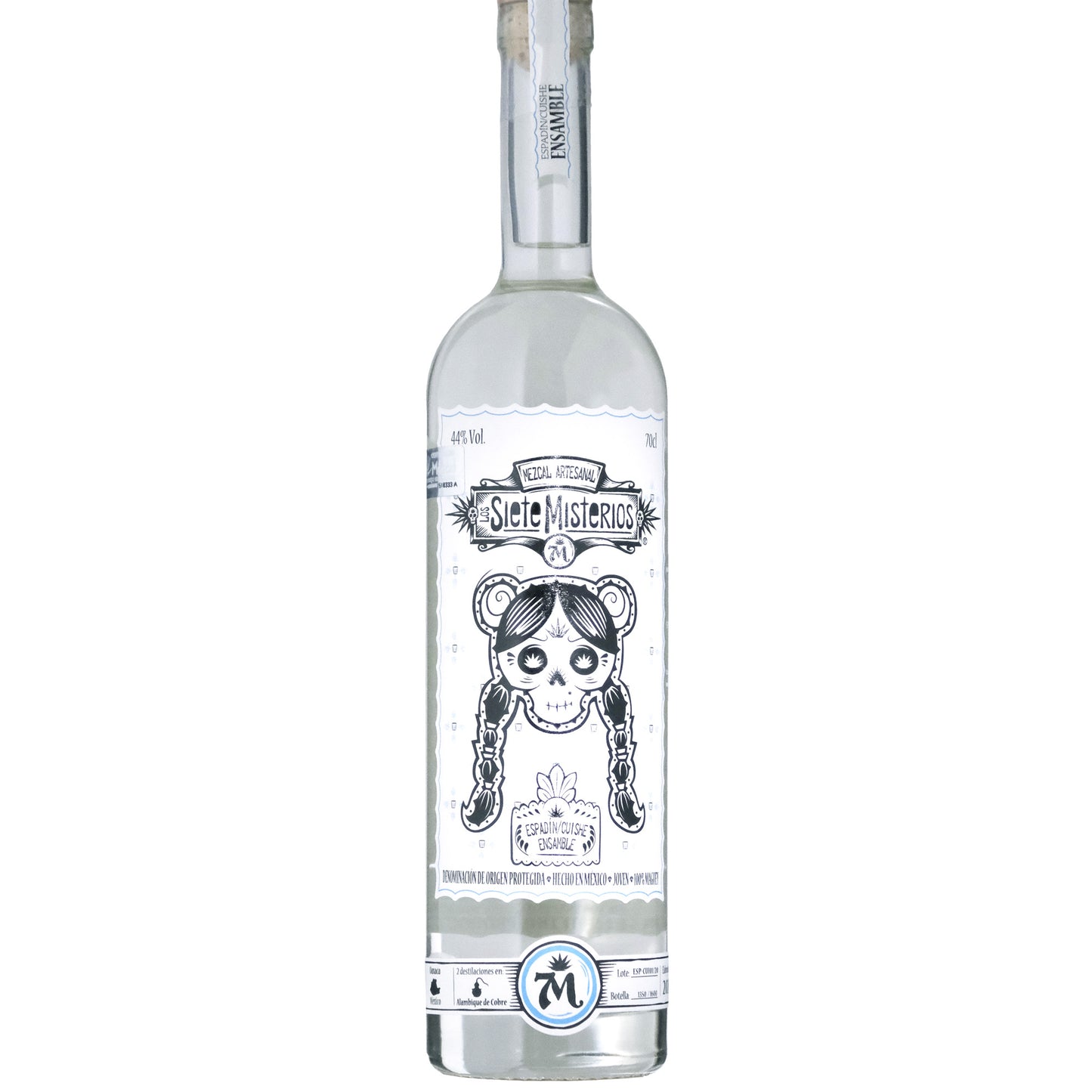 Los Siete Misterios Espadin/Cuishe Mezcal Bottle on a White Background