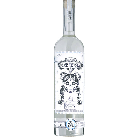 Los Siete Misterios Espadin/Cuishe Mezcal Bottle on a White Background