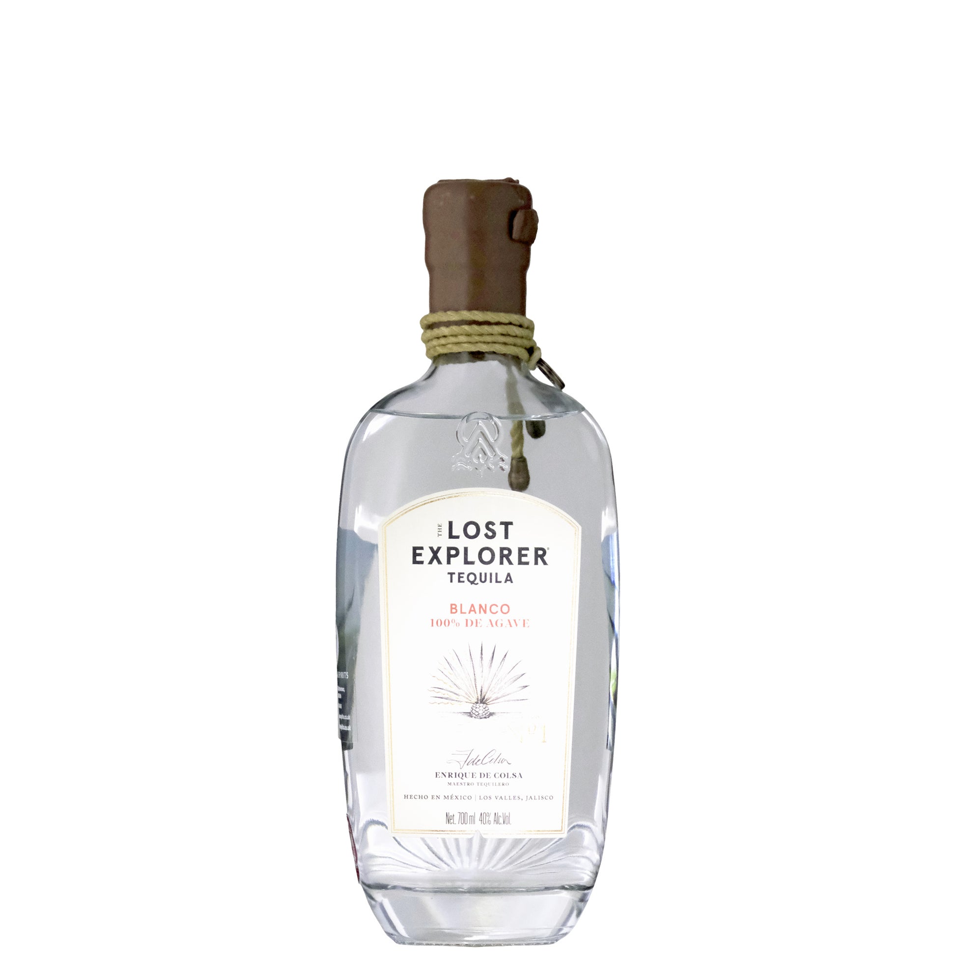 Lost Explorer Tequila Blanco Tequila Bottle on a White Background
