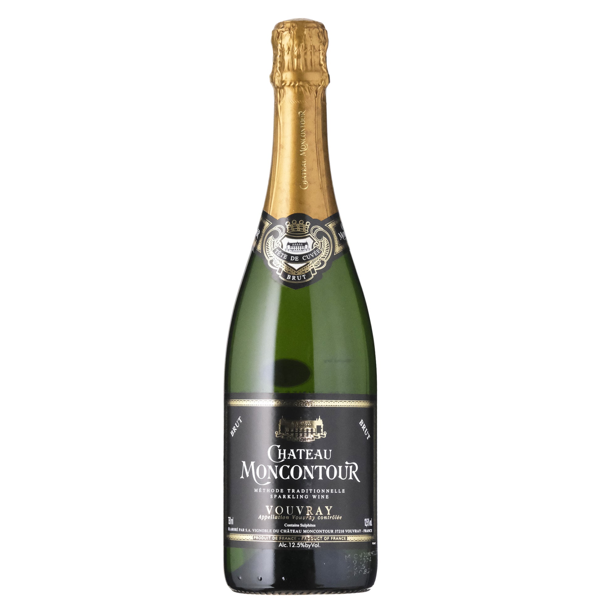 Moncontour Cremant de Loire Sparkling Wine Bottle on a White Background