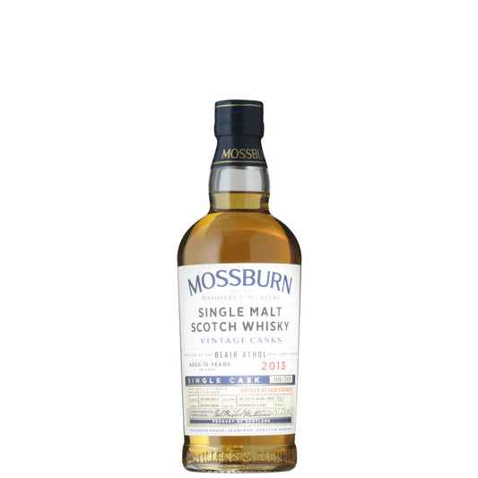 Mossburn Single Casks Blair Athol 2013 Scotch Whisky Bottle on a White Background