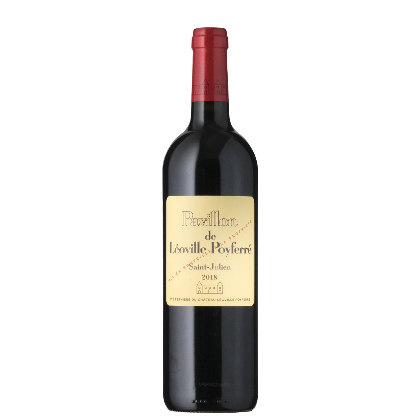 Pavillion De Leoville Poyferre St. Julien 2018 Wine Bottle on a White Background