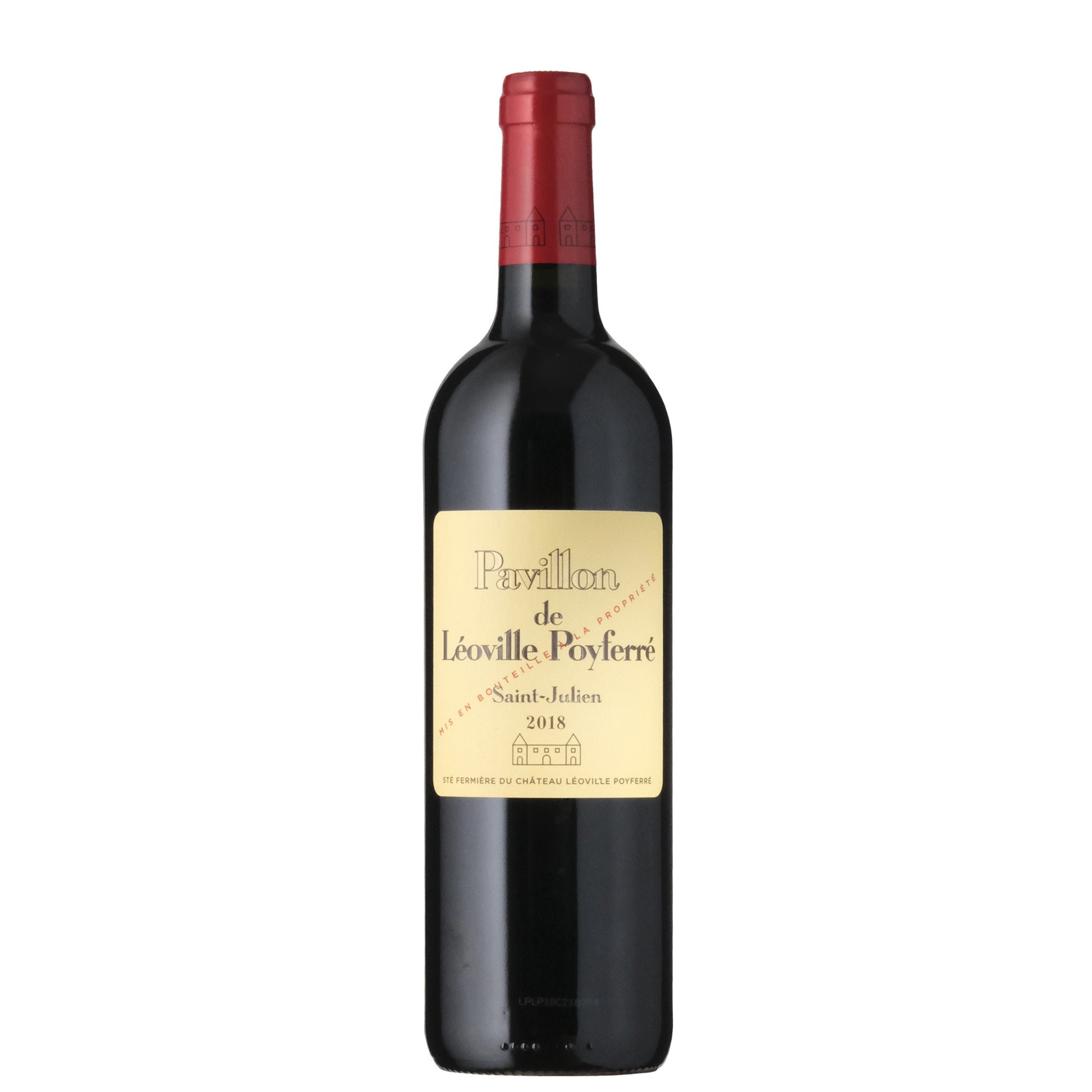 Pavillion De Leoville Poyferre St. Julien 2018 Wine Bottle on a White Background