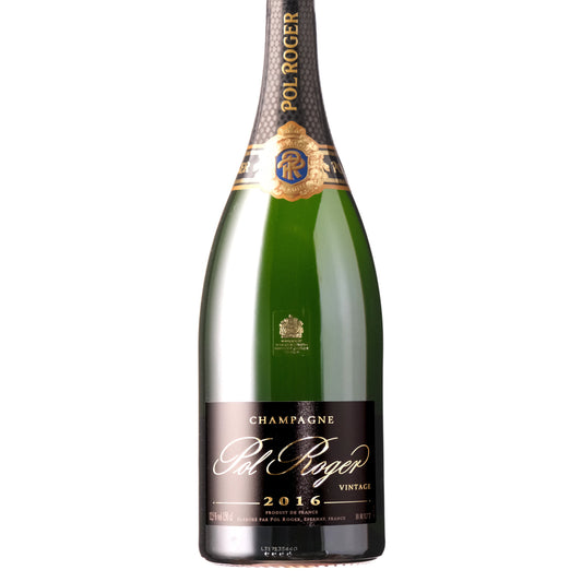 Pol Roger Vintage 2016 Magnum Champagne Bottle on a White Background